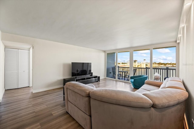 living room featuring hardwood / wood-style floors and expansive windows