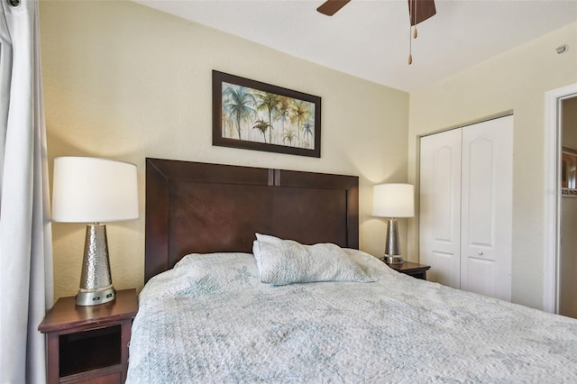 bedroom featuring a closet and ceiling fan