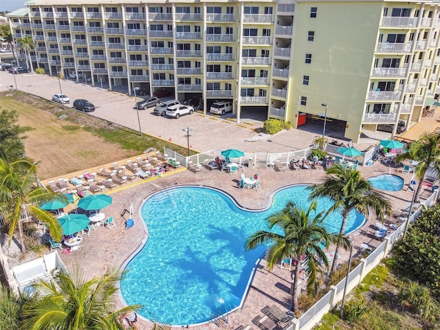 view of swimming pool featuring a patio