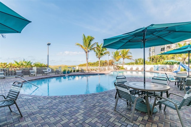 view of swimming pool with a patio area