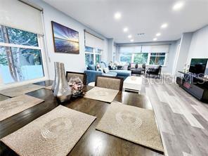 dining area with light wood-type flooring