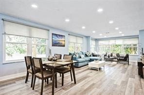 dining space featuring a healthy amount of sunlight and light hardwood / wood-style floors