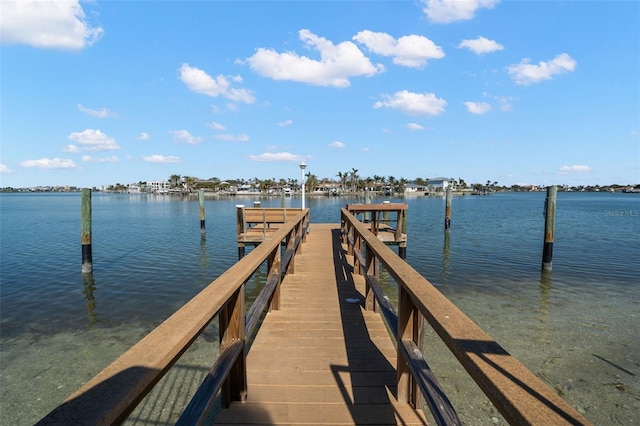 dock area with a water view