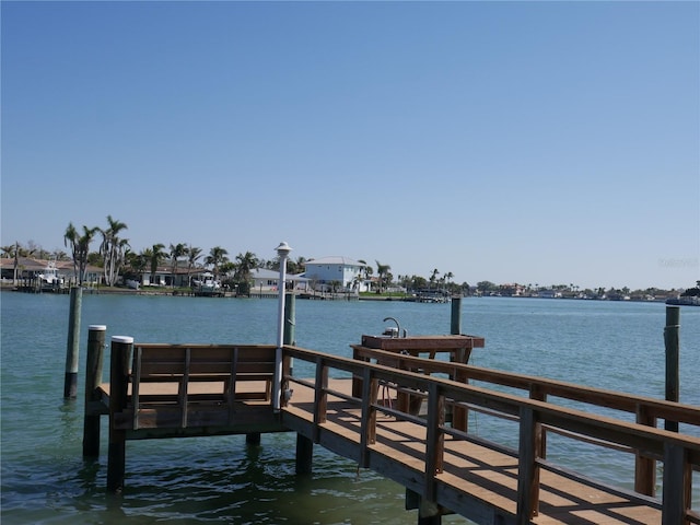 dock area with a water view