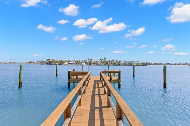 view of dock with a water view