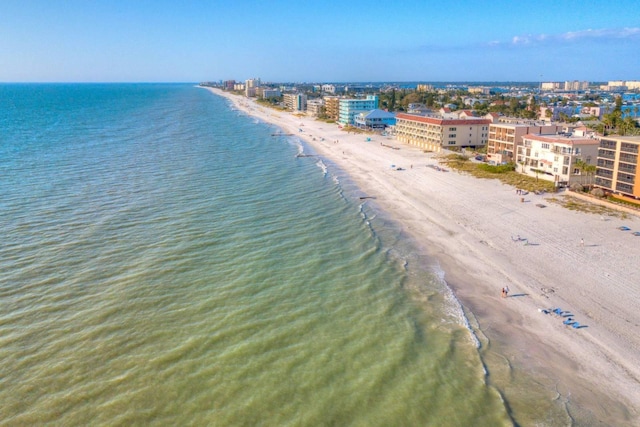 aerial view featuring a beach view and a water view