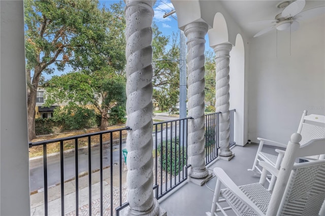 balcony with ceiling fan