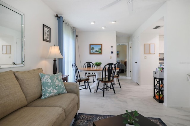 2740 Highlands Blvd Unit D, Palm Harbor, FL 34684 - living room with ceiling fan and recessed lighting