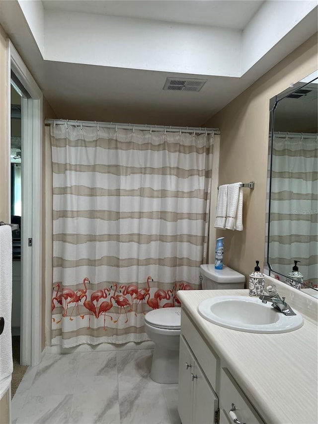 2740 Highlands Blvd Unit D, Palm Harbor, FL 34684 - full bathroom with vanity, marble look tile flooring, and curtained shower