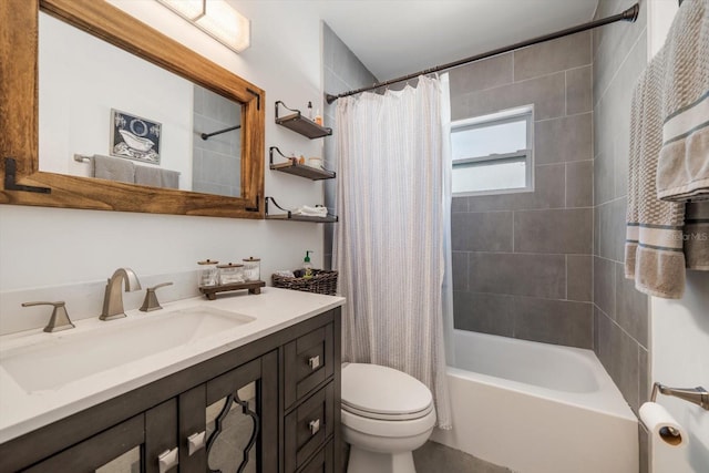 full bathroom featuring vanity, toilet, and shower / bath combo with shower curtain