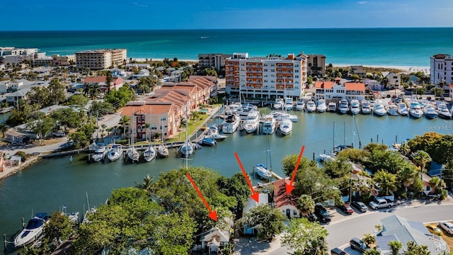 aerial view featuring a water view