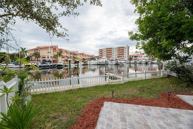 view of yard with a water view