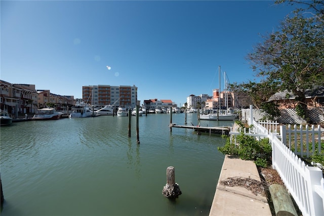 dock area featuring a water view