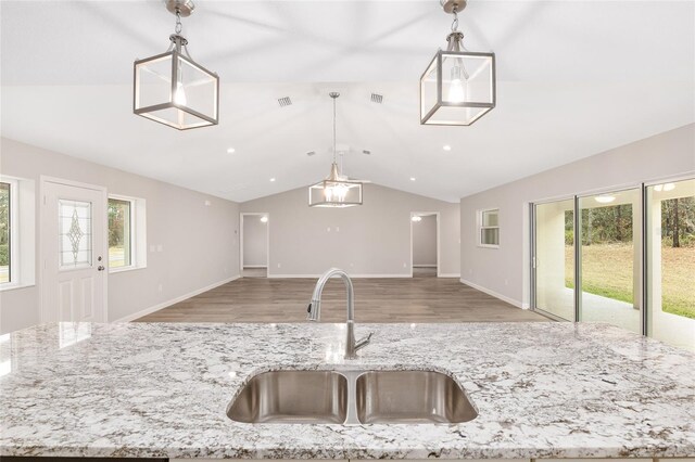 5421 N Nakoma Dr, Beverly Hills, FL 34465 - kitchen with wood finished floors, open floor plan, healthy amount of natural light, and vaulted ceiling