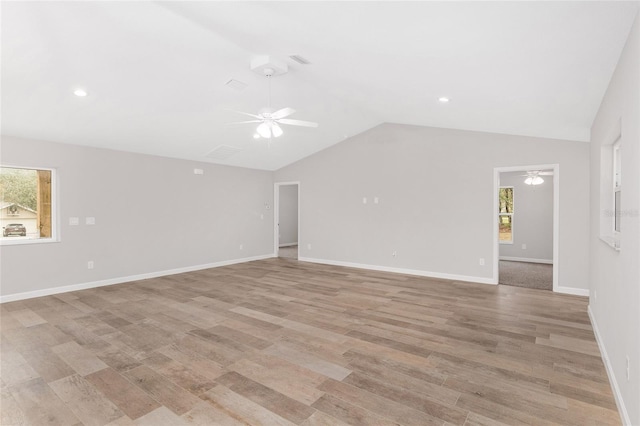 5421 N Nakoma Dr, Beverly Hills, FL 34465 - empty room featuring a ceiling fan, vaulted ceiling, light wood-type flooring, and recessed lighting