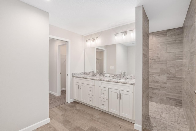 bathroom with vanity and wood-type flooring