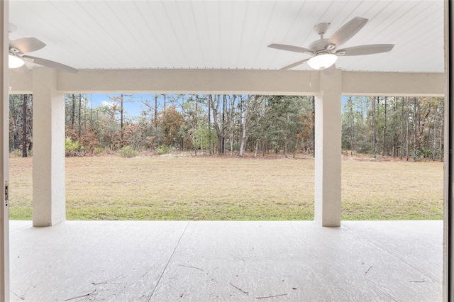 view of patio featuring ceiling fan