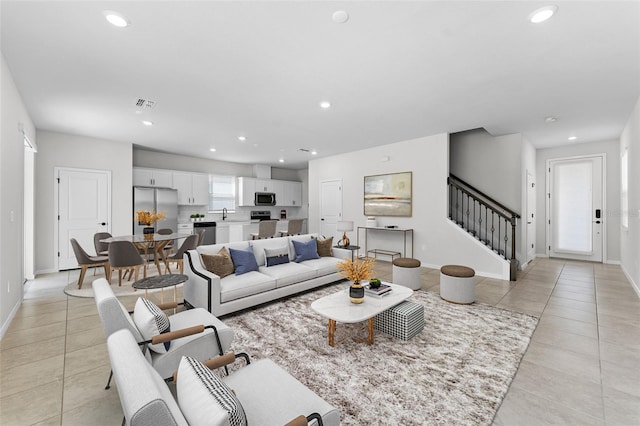 tiled living room with sink