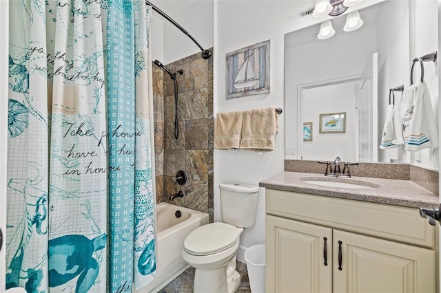 full bathroom featuring vanity, toilet, and shower / tub combo