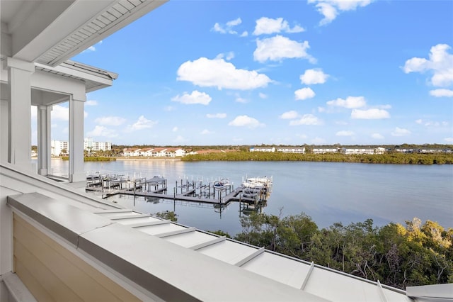 view of dock with a water view