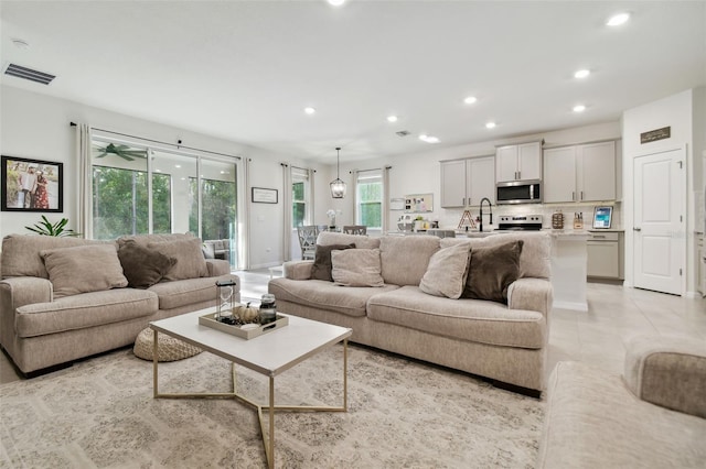 living room with sink