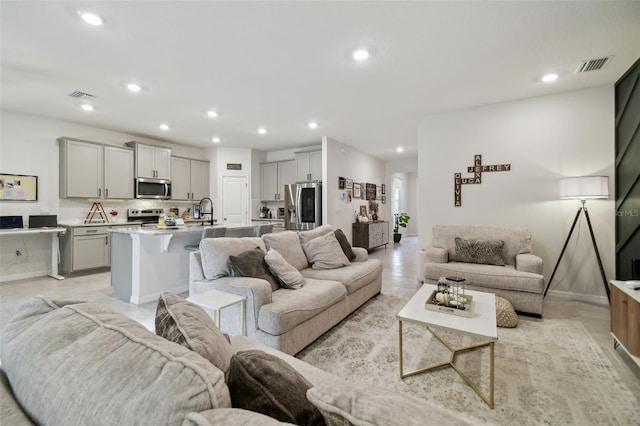 living room with sink