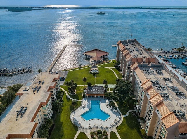 aerial view with a water view