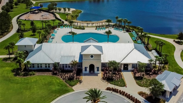 aerial view with a water view