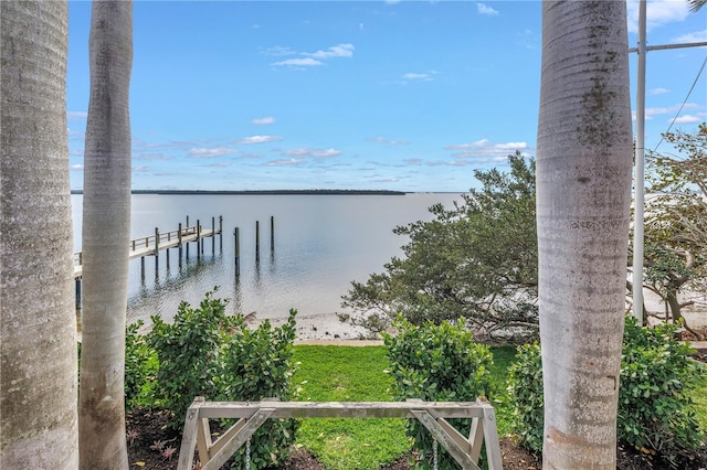 view of dock with a water view