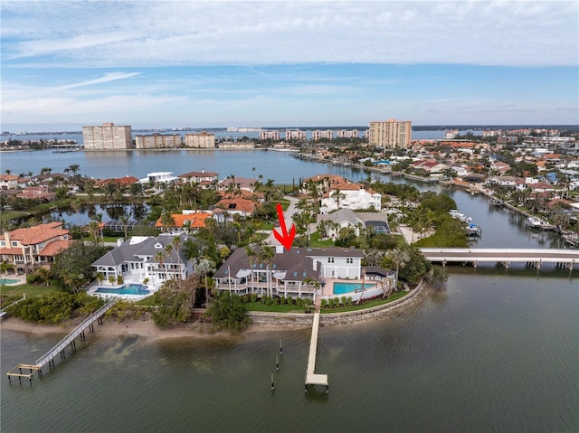 bird's eye view featuring a water view