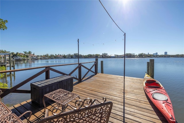 view of dock with a water view