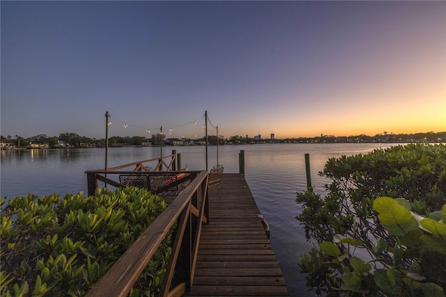 dock area featuring a water view