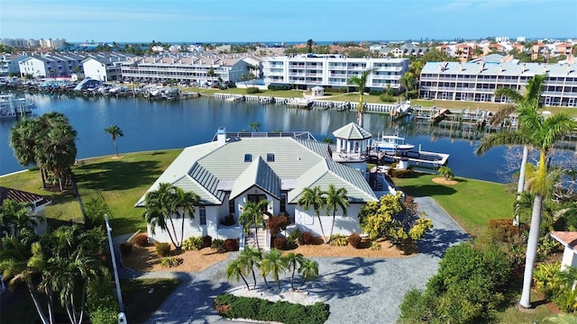 bird's eye view featuring a water view