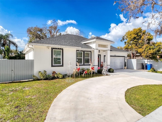 view of front of house with a garage and a front lawn