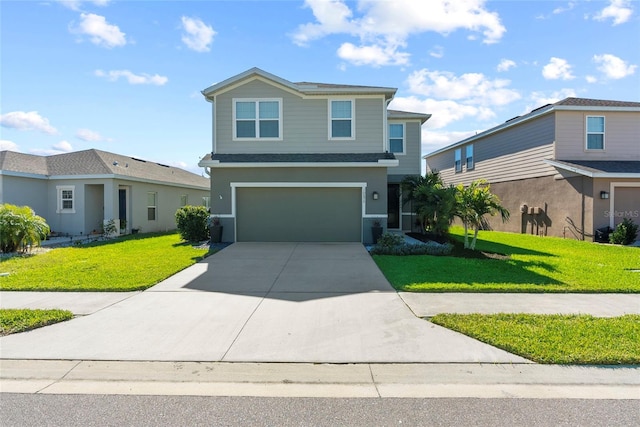 front of property with a garage and a front lawn