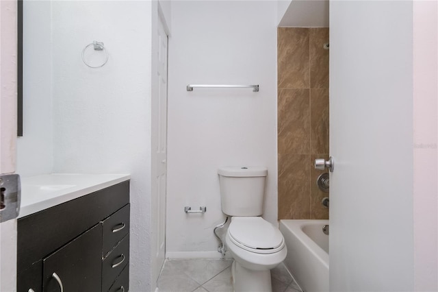 full bathroom with shower / bathing tub combination, tile patterned floors, vanity, and toilet