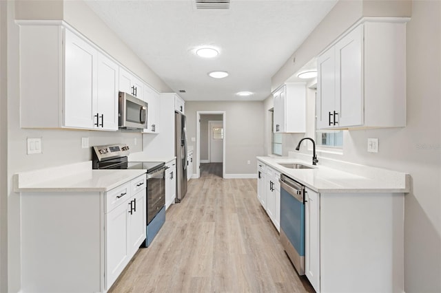 kitchen with white cabinets and appliances with stainless steel finishes