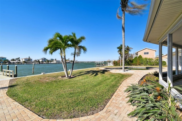 view of yard with a water view