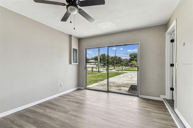 102 Shore Dr E, Oldsmar, FL 34677 - unfurnished room with a textured ceiling, wood finished floors, and a ceiling fan