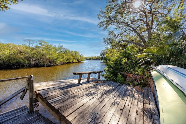 view of dock with a water view