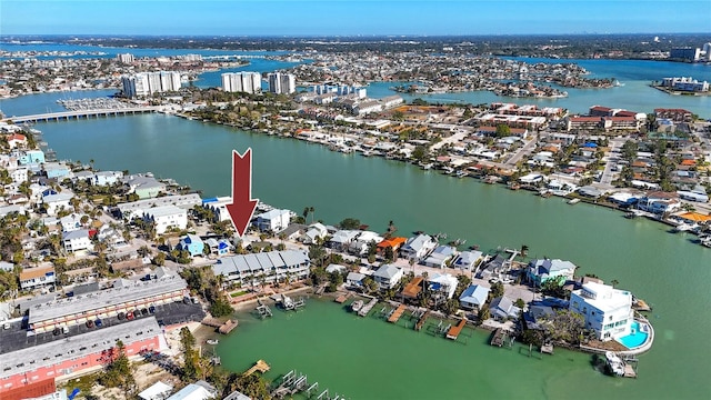 drone / aerial view featuring a water view