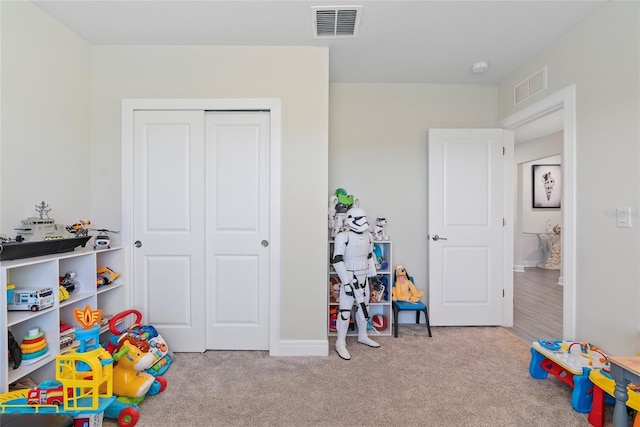 playroom with light colored carpet