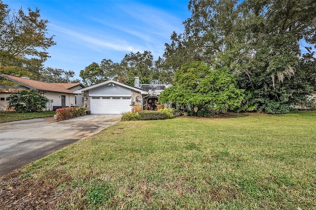 view of front of home with a garage and a front lawn