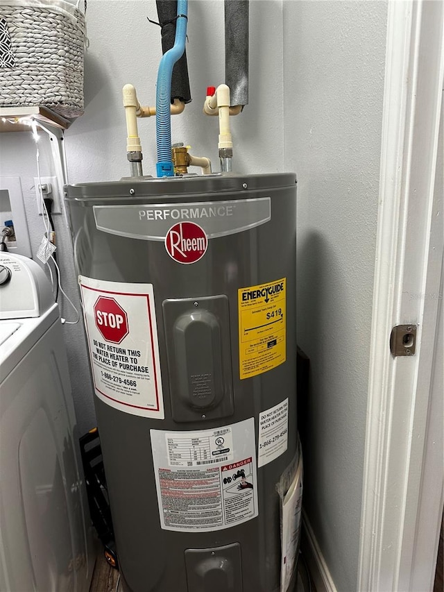 utility room featuring water heater and washer / clothes dryer