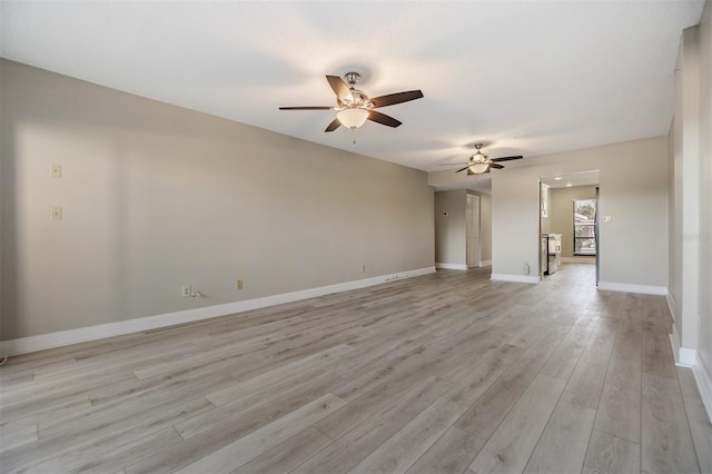 unfurnished living room featuring light hardwood / wood-style floors and ceiling fan