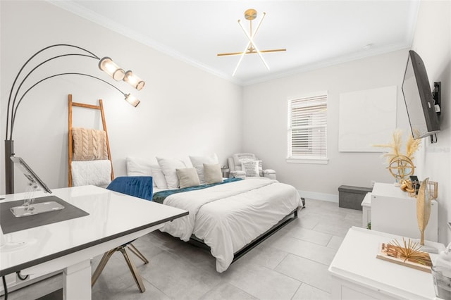 bedroom with crown molding