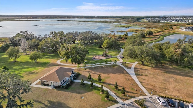 aerial view with a water view