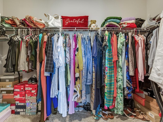 walk in closet with carpet floors