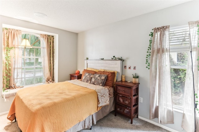 bedroom featuring carpet flooring and multiple windows