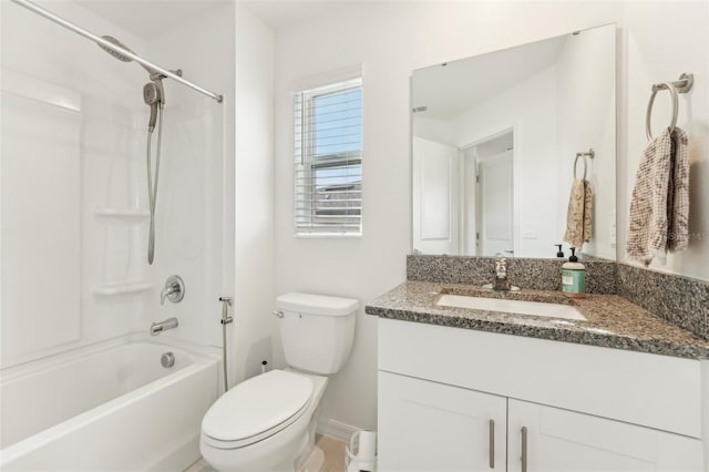 full bathroom featuring toilet, vanity, and bathtub / shower combination